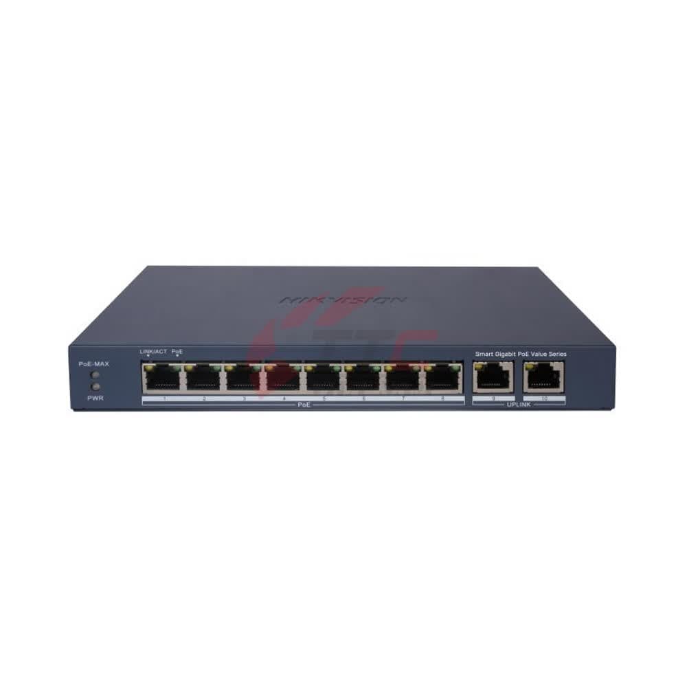 Switch Hikvision DS-3E1510P-EI/M, 8-Port PoE Gigabit, 2-Port Gigabit RJ45, Total PoE 60W - Image 1