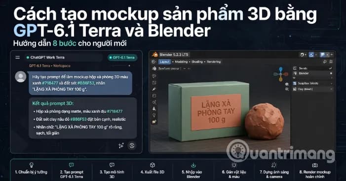 Hướng dẫn thiết kế mockup 3D chuyên nghiệp với GPT-6.1 Terra và Blender
